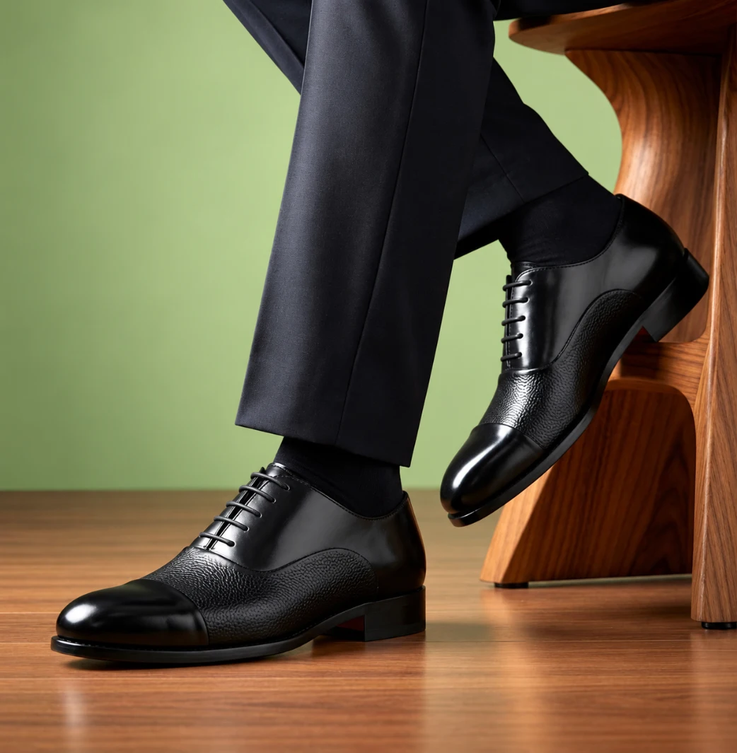 Classic black leather formal dress shoes